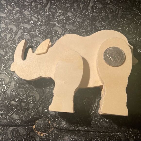 NEW Rhinoceros Wooden Natural Unfinished Animals Do It Yourself Ready to Paint & - Picture 3 of 6